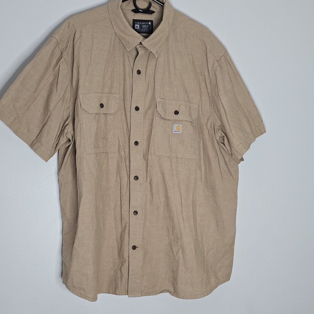 Carhartt Ripstop Vented Short Sleeve Fishing Work Shirt Tan Khaki XXL‎ Loose